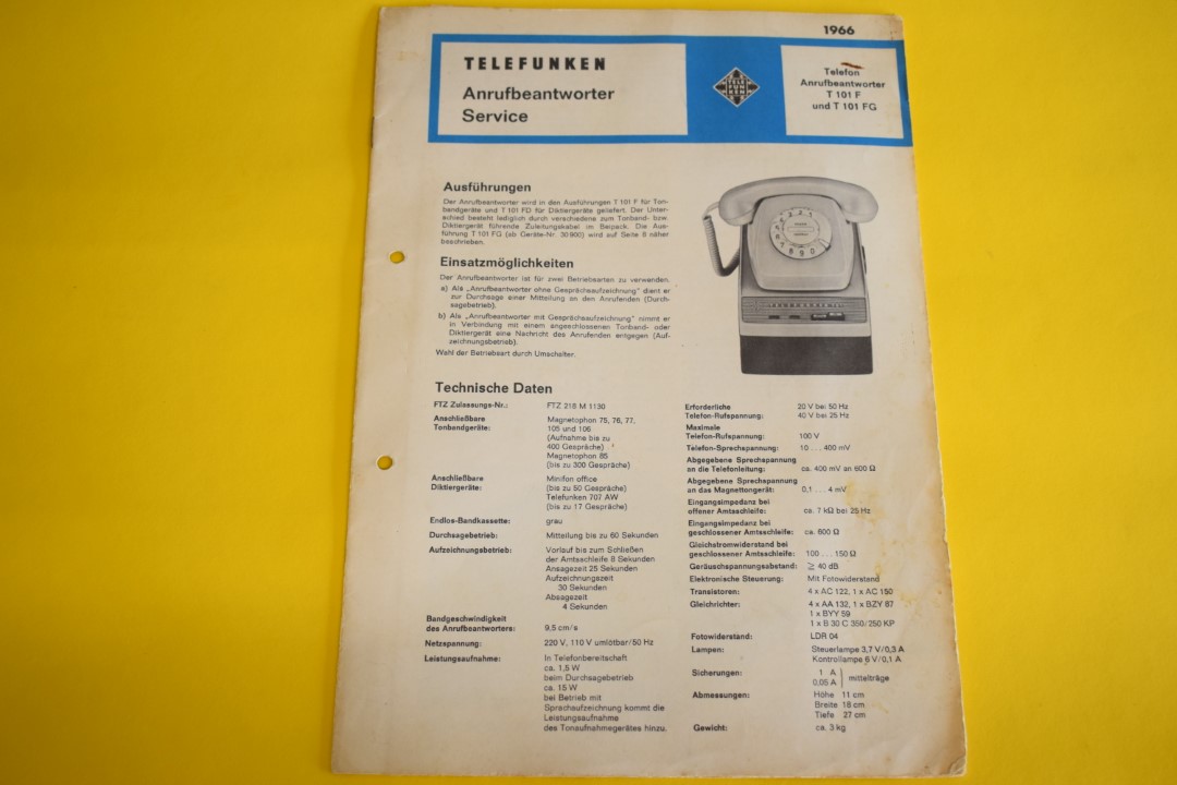 Telefunken T 101F / T 101 FG telephone answering machine Service Manual  			